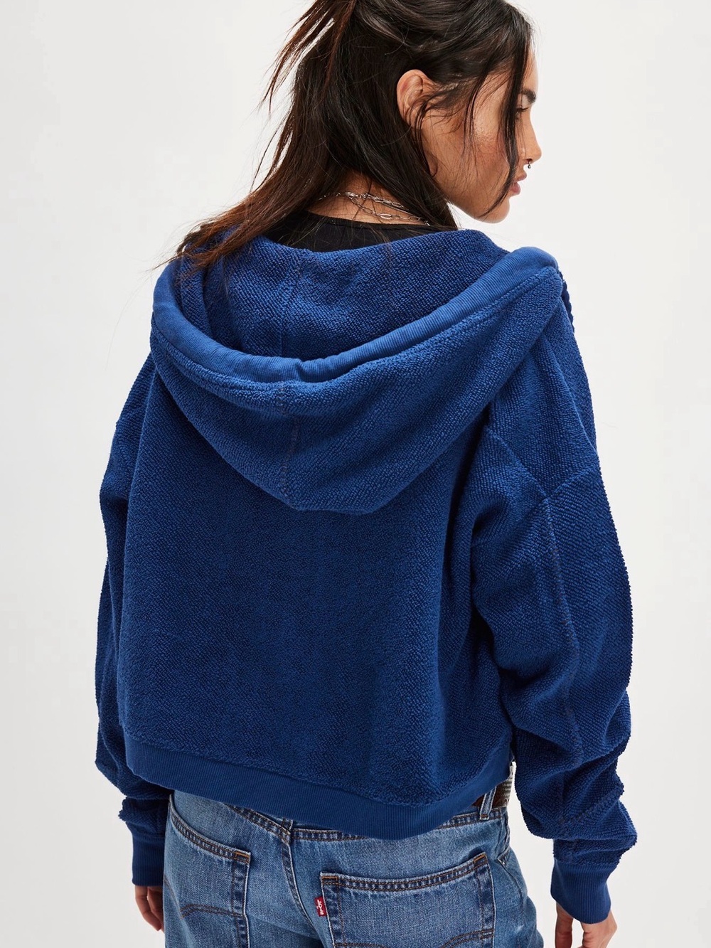 Free People So Lush Blue Zip Hoodie with Maine Blueberry Patch - Picture 2 of 7